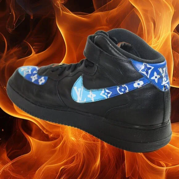 Men’s Nike Air Force 1 High – Black & Blue Custom Collector Pair Size 13